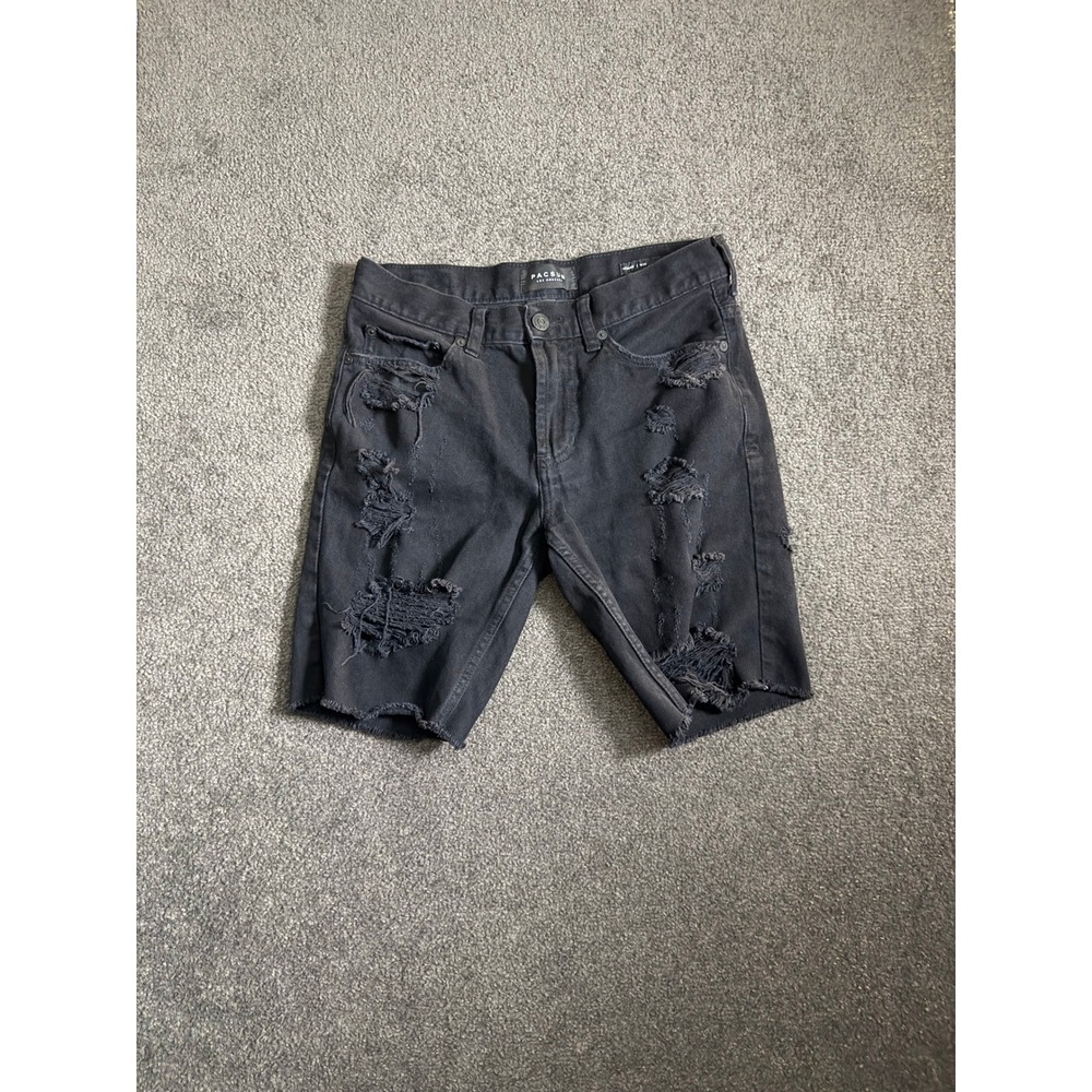 PacSun Mens Skinny Distressed Denim Shorts Black W30 Comfort Stretch Ripped